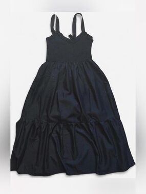 EARTHBOUND Black Tiered Midi Dress with Smocked Bodice